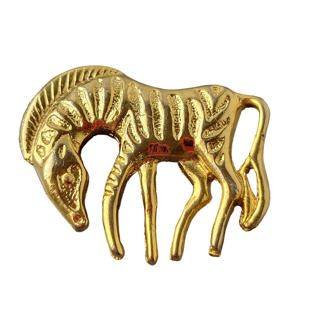 Vintage Gold-tone Zebra Brooch Pin, Textured Design, 1.5 Inch